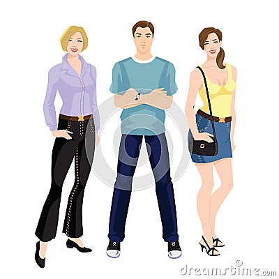 Young people in casual clothes. Vector Illustration