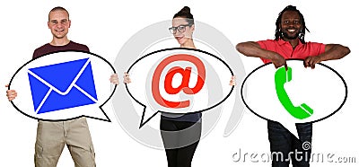 Young people communication contact telephone, mail or e-mail online Stock Photo