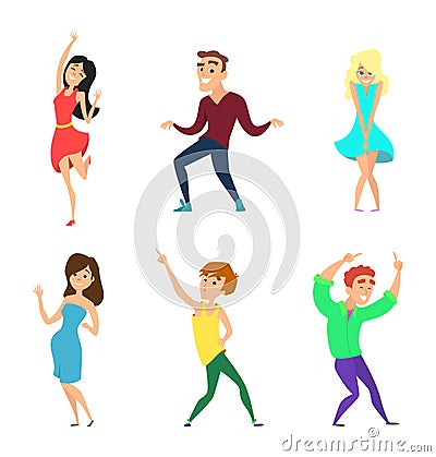 Young people dancing. Active boys and girls in action poses Vector Illustration