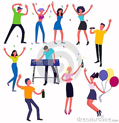 Young people dancing in a club and celebrating important events in their lives Vector Illustration