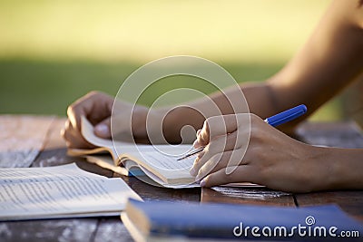 Young people and education, woman studying for university test Stock Photo