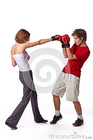 Young people in fighting gloves Stock Photo