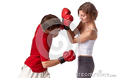 Young people in fighting gloves Stock Photo