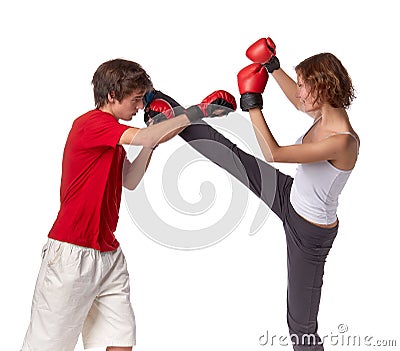 Young people in fighting gloves Stock Photo