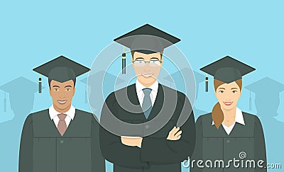 Young people graduate bachelor degree flat concept Vector Illustration