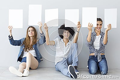 Young people holding banners Stock Photo