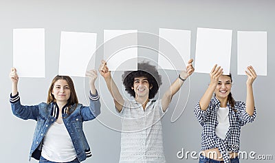 Young people holding banners Stock Photo