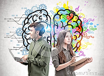 Young people, left and right brain concept Stock Photo