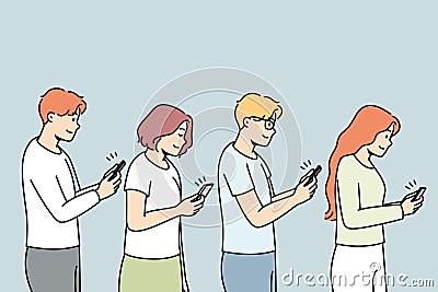 People addicted to cellphones Vector Illustration