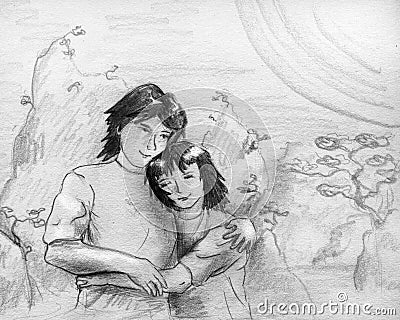 Young people in love - sketch Stock Photo