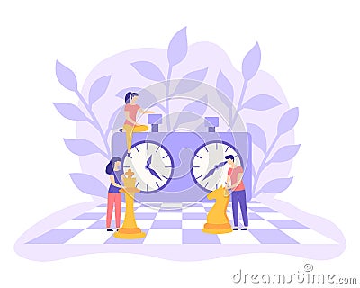 Chessboard chess clock tactic game flat vector Vector Illustration