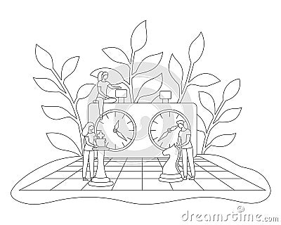 Chessboard chess clock tactic game line vector Vector Illustration