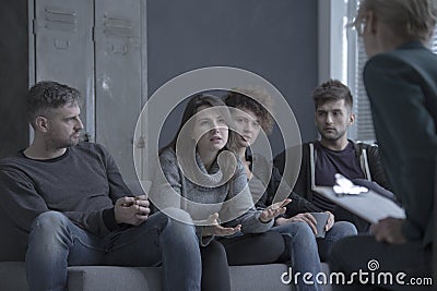 Young people taking about addiction Stock Photo