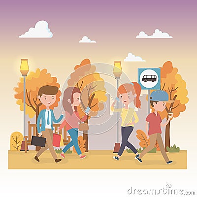 Young people walking in the park characters Vector Illustration