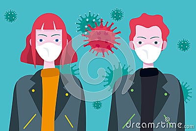 Young people wearing masks Vector Illustration