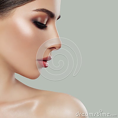 Young perfect woman face, female profile Stock Photo