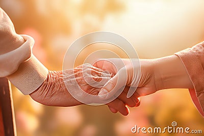 Young person& x27;s hand gently holds an elderly hand Stock Photo