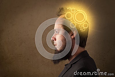 Young person thinking with a machine head illustration Cartoon Illustration