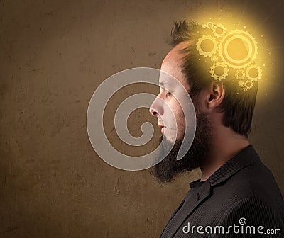Young person thinking with a machine head illustration Cartoon Illustration