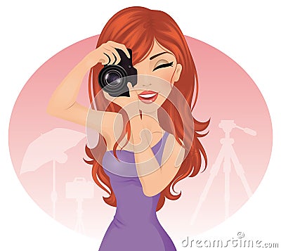 Young photographer woman. Vector Illustration