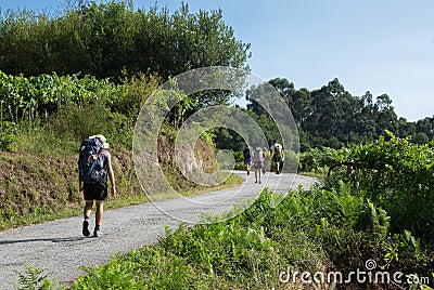 Young pilgrims on the Camino de Santiago, Spain Stock Photo