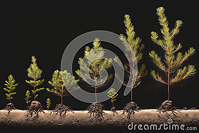 Young pine tree seedling illustration generative ai Cartoon Illustration