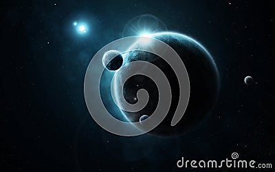 Young planet system in far deep space Stock Photo