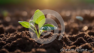 young plant growing in soil development seedling growth planting seedlings young plant morning light Stock Photo