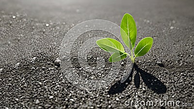 A young plant grows on dried soil. Close-up illustration Cartoon Illustration