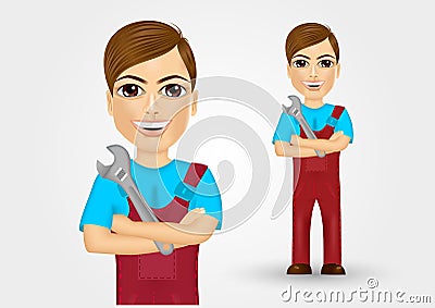 Young plumber with crossed arms Vector Illustration