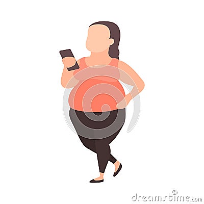Young plus size girl with smartphone. Stock Photo