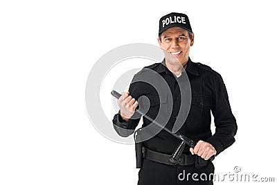 Young policeman with baton looking at camera Stock Photo