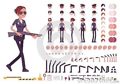 Young policewoman character creation set Vector Illustration