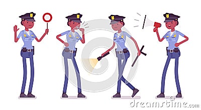 Young policewoman with light and signals Vector Illustration