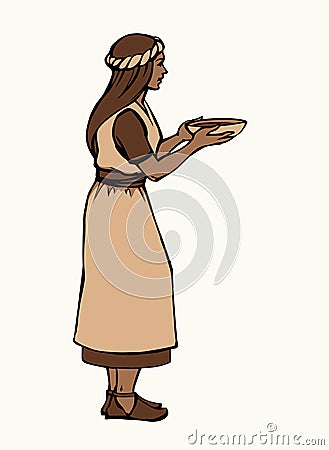 Vector drawing. Slave girl offer food Vector Illustration