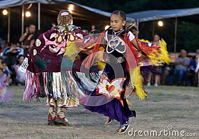 Young Powwow Fancy Shawl dancers Editorial Stock Photo