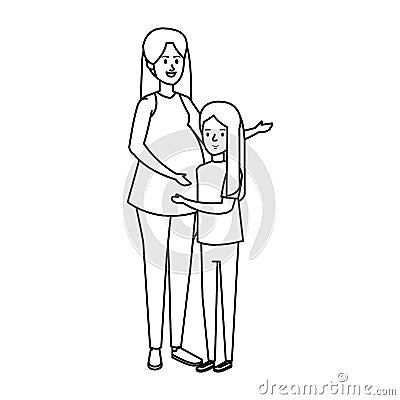 Young pregnancy woman with daughter Vector Illustration