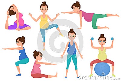 Young pregnancy woman meditation in yoga poses. Vector Illustration