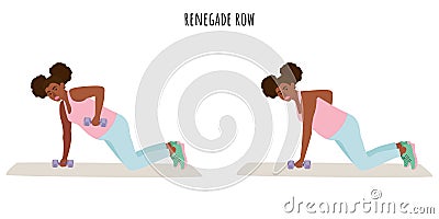 Young pregnant woman doing renegade row exercise Vector Illustration