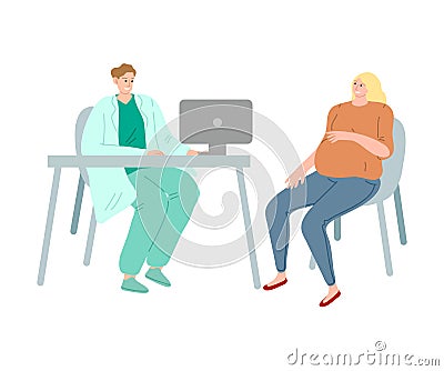 Young pregnant woman sitting at doctors visit in clinic Vector Illustration