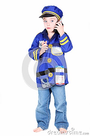 Young Preschool boy in Police costume Stock Photo