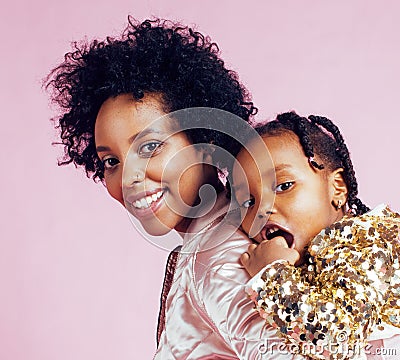 Young pretty african-american mother with little cute daughter h Stock Photo