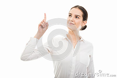 Young pretty bussines woman pointing finger up gesture Stock Photo