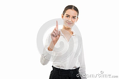 Young pretty bussines woman showing number one with finger Stock Photo