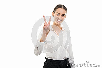 Young pretty bussines woman showing number two with fingers Stock Photo