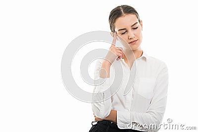 Young pretty bussines woman showing thinking gesture Stock Photo