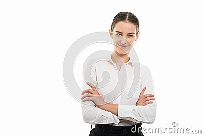 Young pretty bussines woman standing with arms crossed Stock Photo