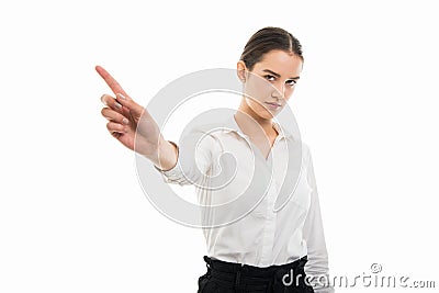 Young pretty bussines woman waving finger like no gesture Stock Photo