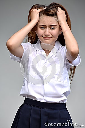Stressful Female Youngster Wearing Skirt Stock Photo