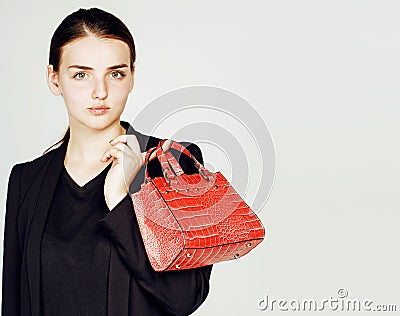 Young pretty cool fashion business lady wearing black suit and o Stock Photo